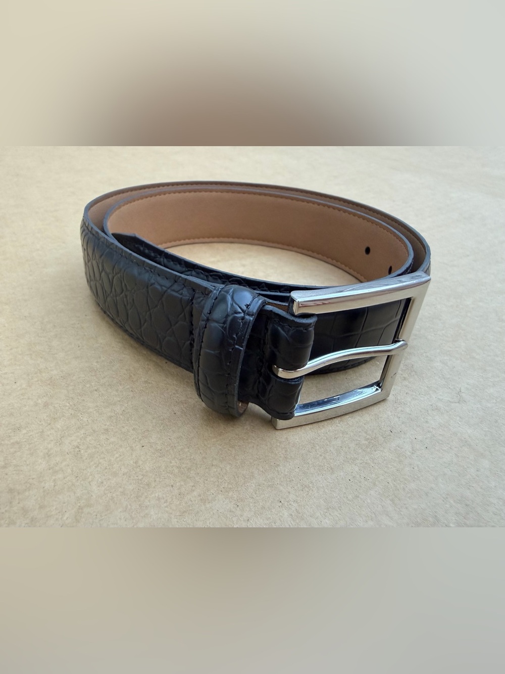 Banana Republic Black Croc Embossed Belt Size 32 Silver Buckle